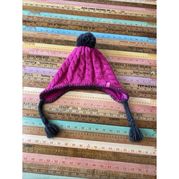 The North Face Pom Beanie Hot Pink Fleece Cable Knit Winter Hat Women’s S Teen - Picture 1 of 7